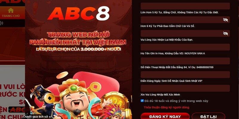 Nhập chính xác thông tin đăng ký ABC8